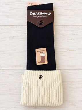 BEARPAW NWT Rainboot Winter Boot Liners Black & Cream Cozy Knit Women’s 5–12